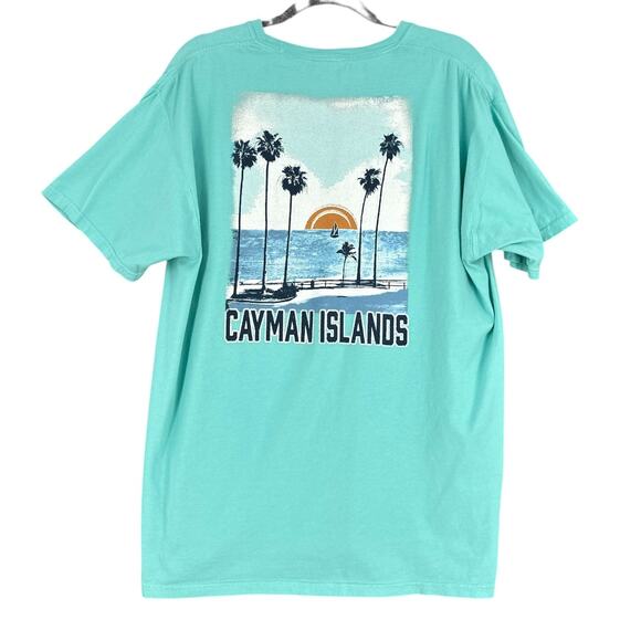 COMFORTWASH Teal Turquoise Cayman Islands Beach Scene Graphic T-Shirt Large - Picture 3 of 7